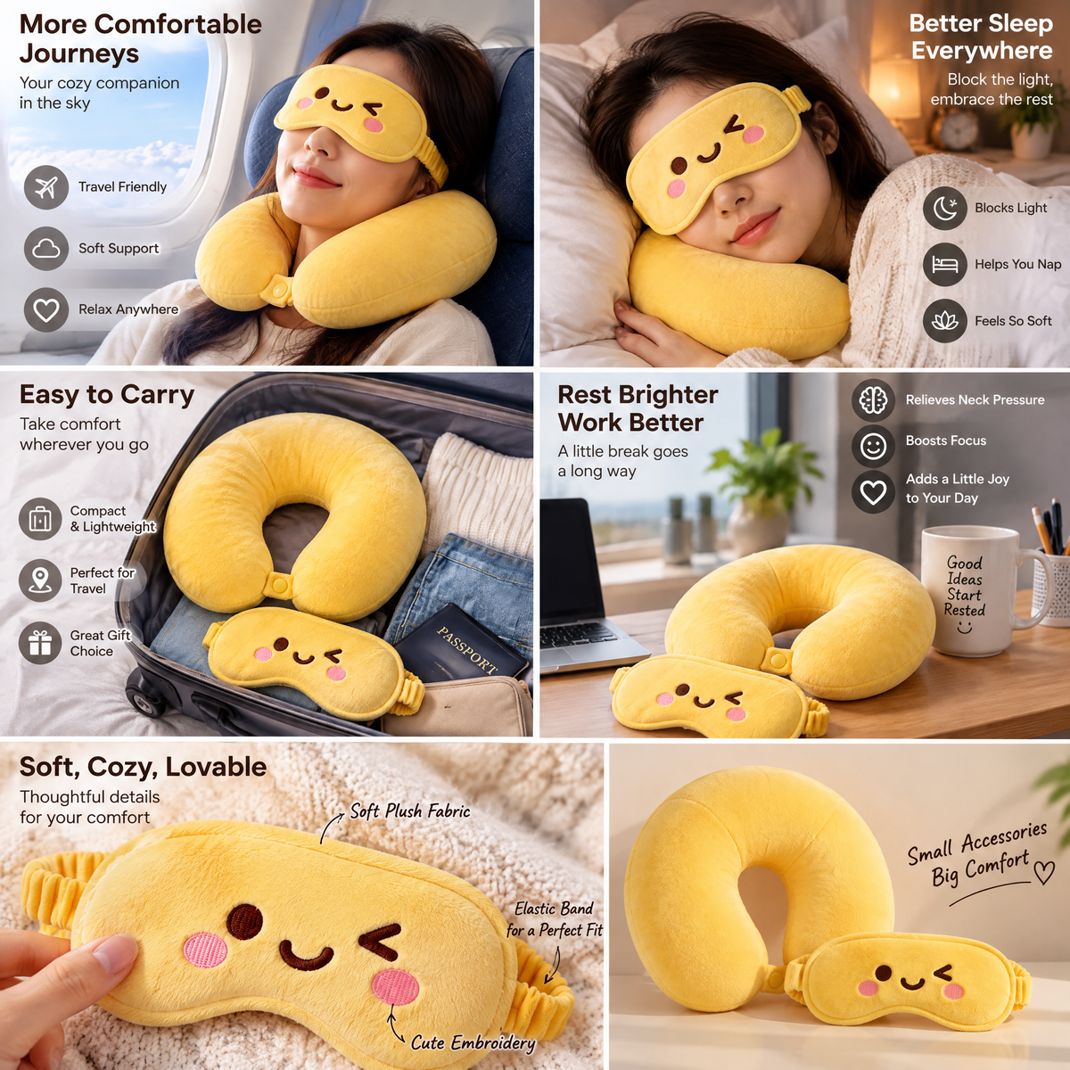 Loauyd™ Plush Travel Neck Pillow & Eye Mask Set — product image 2